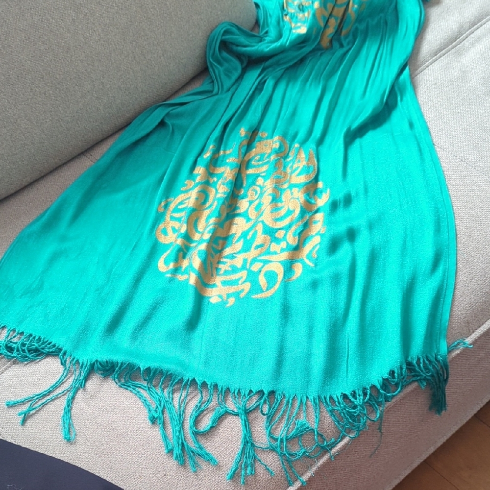 Pashmina Teal and Gold Scarf